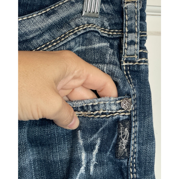 Silver Jeans Women`s Aiko Bootcut Jeans Sz 29X33L Thick Stitch Distress Cowgirl - Picture 6 of 16
